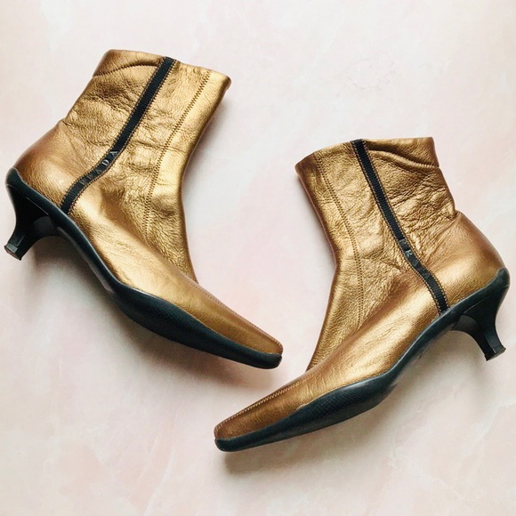 Prada Shoes - Prada Gold Metallic Leather Ankle Boots Sz 7.5